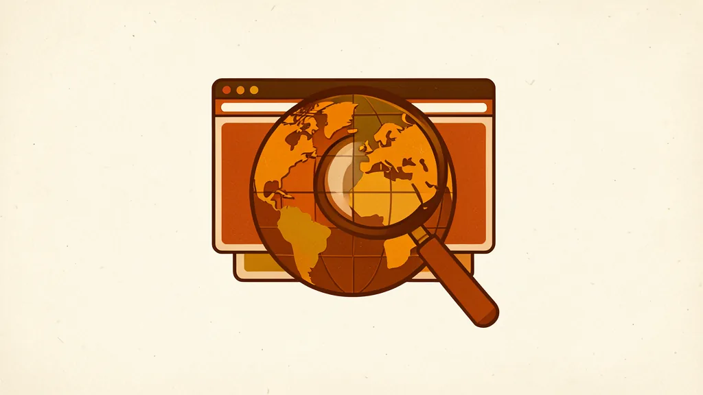 Illustration of a globe made of browser windows under a magnifying glass