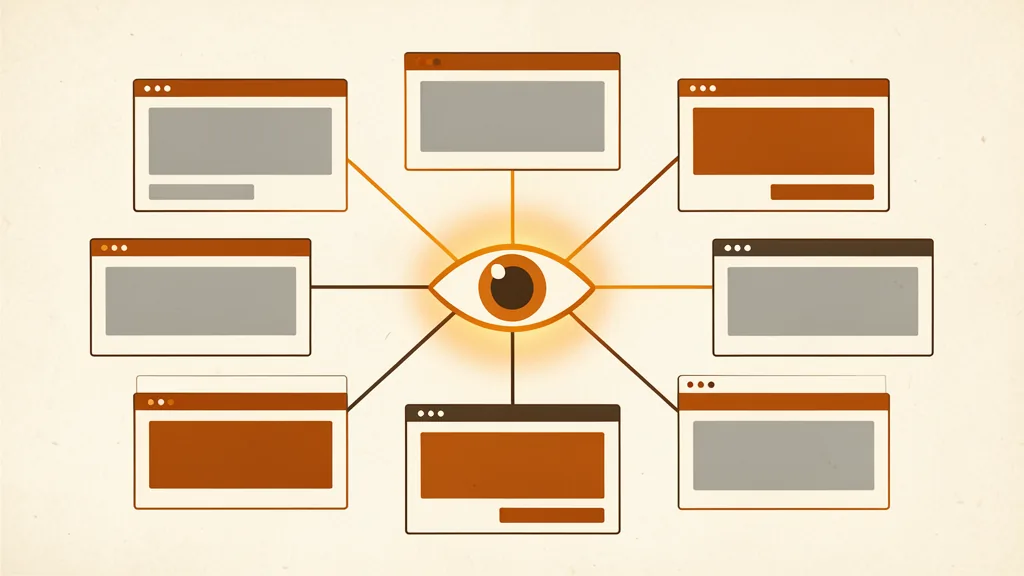 Illustration of web pages connected to a central eye matching ads to content
